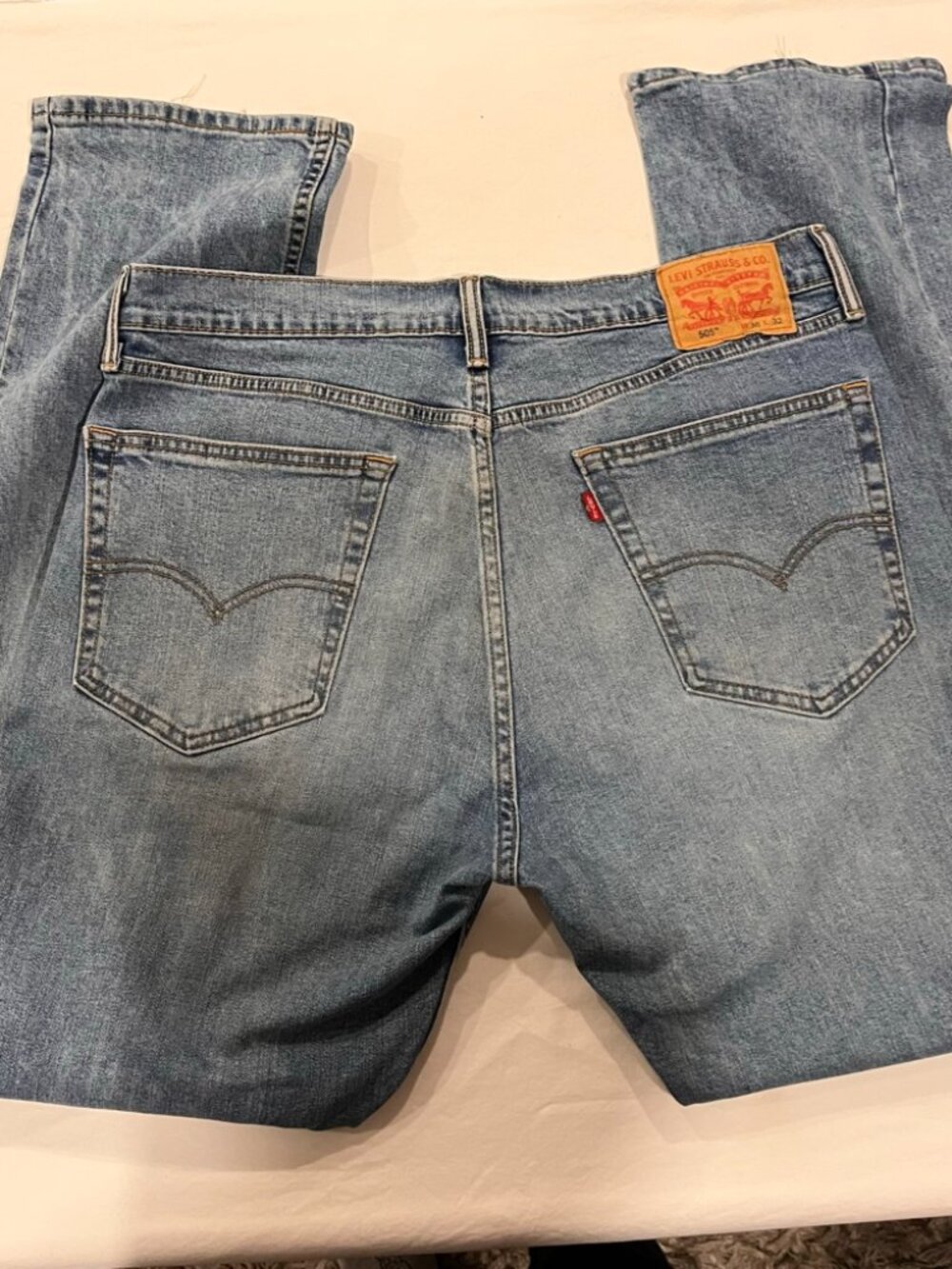 Levis 505 Regular Fit Jeans Mens 36x32 Medium Stonewash Straight Stretch Denim